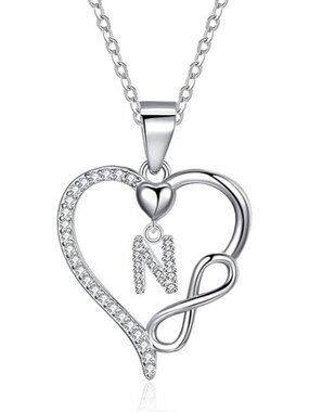 Letter No Dainty 925 Sterling Silver Infinity Heart Initial Necklace